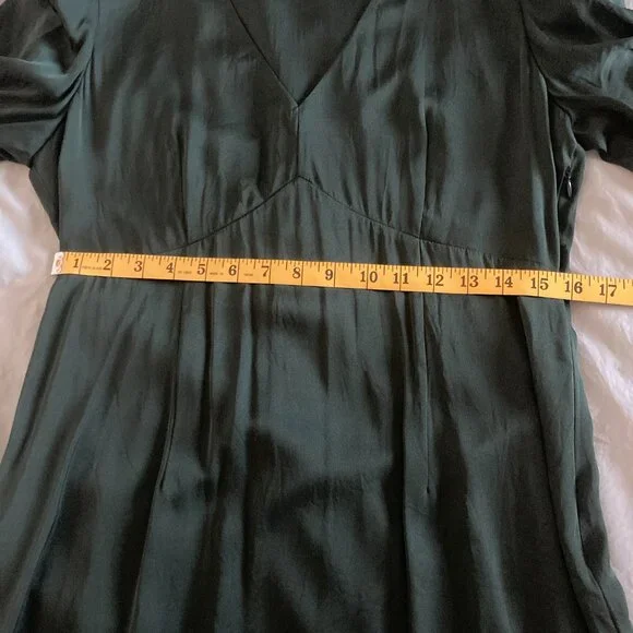 Washable Stretch Silk Puff Sleeve Mini Dress - Forest Green - Picture 8 of 9